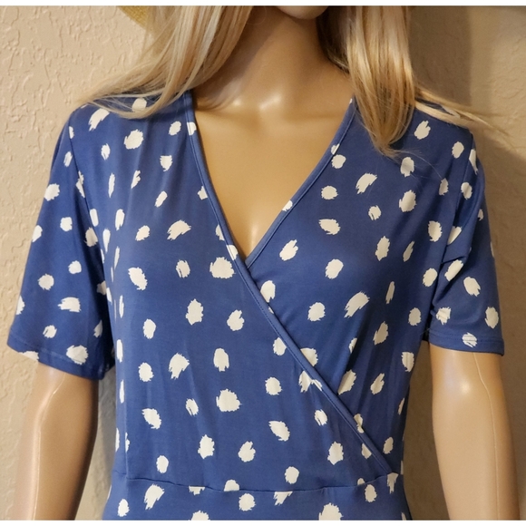 41 Hawthorn Mini Dress Blue W/ White Polka Dots Short Flutter Sleeves Size M - Picture 3 of 6